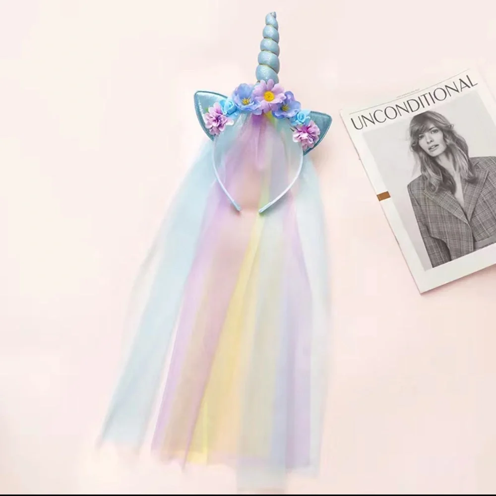 Unicorn flower Headband with Chiffon Train - Picture 1 of 2